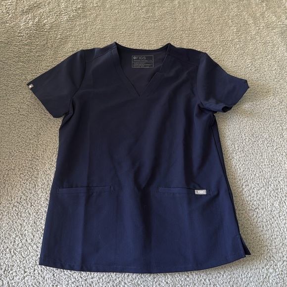Figs Technical Collection Women Small Scrubs  Blue Pockets V Neck - Picture 2 of 4